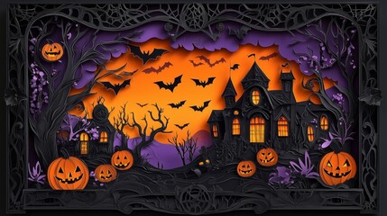 Papercut style background illustration about Halloween.