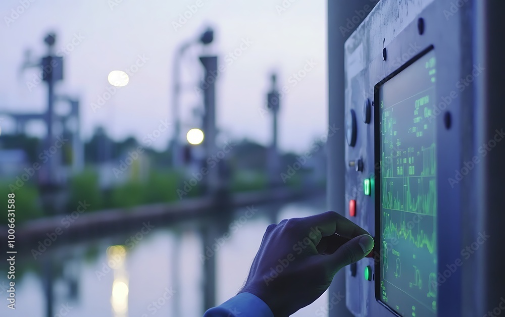 Aufkleber Engineer Pressing Buttons on Water Flow Monitoring Device