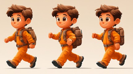 Cartoon Boy Walking Animation, 3 Frames