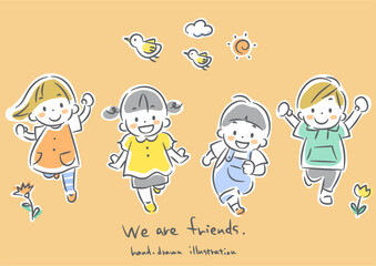 happy children , cute hand-drawn illustration