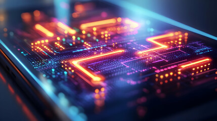 3D Close-Up of Holographic Decision-Making Arrows on Modern Device Screen - Futuristic Business Planning Icon with Isolated White Background