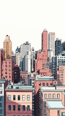 Fototapeta premium A vibrant city skyline featuring a mix of modern and classic architecture in various colors, perfect for urban-themed projects.