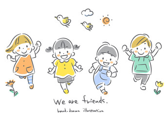 走る子供たち　やわらかくてカワイイ手描きイラスト