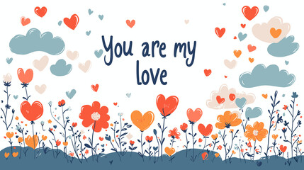 Whimsical floral design with 'You are my love' text in pastel colors for romantic messages