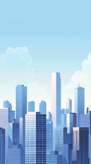 Obraz premium A vibrant city skyline featuring modern skyscrapers against a clear blue sky, perfect for urban and architectural themes.