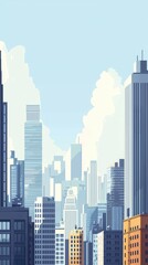 Fototapeta premium A vibrant city skyline showcasing modern architecture against a clear blue sky, ideal for urban-themed projects.
