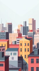 Obraz premium A vibrant cityscape featuring colorful buildings and modern architecture under a clear sky, perfect for urban-themed projects.