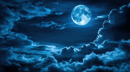 Fototapeta premium Moonlight streaming through dark clouds, casting shadows across the sky, a serene yet haunting night view