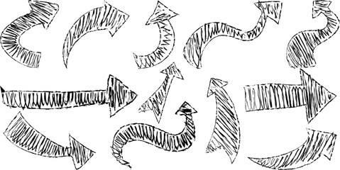  Sketch arrow vector set, doodle arrows with various shapes and styles, ideal for presentations, infographics, creative projects, and educational content design.