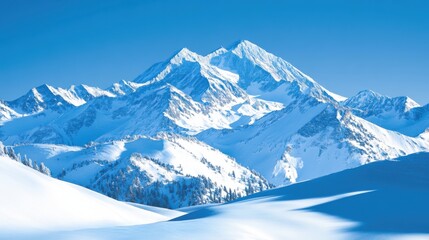Naklejka premium Majestic Snow-Capped Mountain Range Under Clear Blue Sky