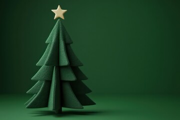 Christmas tree and star made from green felt. Happy New Year. Copy space