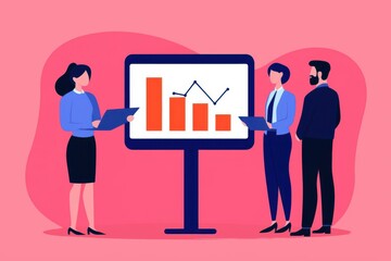 Fototapeta premium Startup team analyzing business metrics, financial planning, flat design illustration