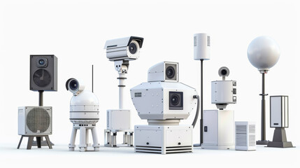 LIDAR (Light Detection and Ranging) systems for remote sensing of atmospheric properties isolated on white background