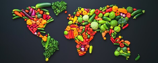 World map created entirely out of vibrant vegetables on a dark background, promoting healthy living, World Food Day 