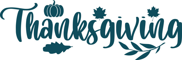 Thanksgiving typography clip art design on plain white transparent isolated background for card, shirt, hoodie, sweatshirt, apparel, card, tag, mug, icon, poster or badge