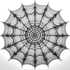 Obraz premium A detailed spider web silhouette showcasing intricate threads extending from the center in a circular design. Generative AI