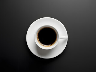 cup of black coffee isolated on dark background closeup image top view	