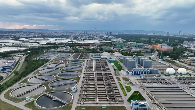Aerial view of Recirculation Tank in Water treatment plant.