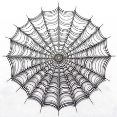 Fototapeta premium Intricate circular spider web silhouette with tightly woven threads radiating outward in natures design. Generative AI