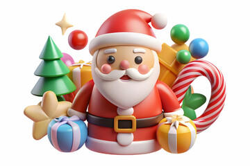 Santa's Upcycled Decorations: Seamless Background of Santa Crafting with Colorful Cartoon Elements | Perfect for Promotional Messages in Eco-Friendly Photo Stock Concept