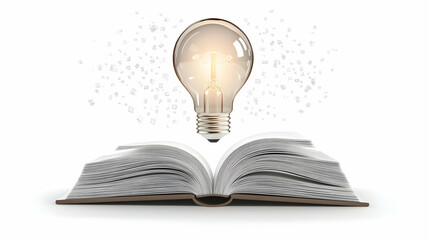 3D Icon of a Flying Book and Lightbulb Symbolizing Knowledge and Innovation - Weightless Concept for Business Decisions and Infographics