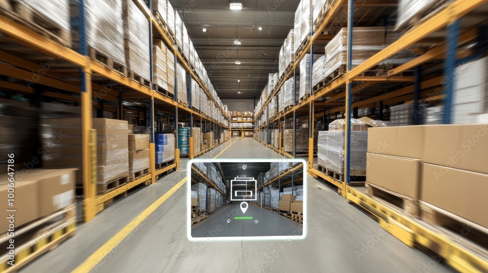 Poster a smart warehouse environment where ar technology assists in package picking and delivery. digital d