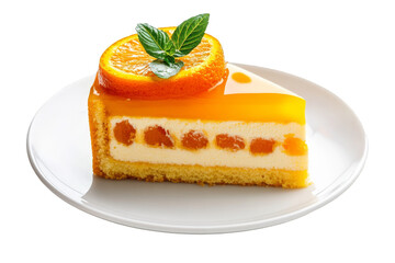 A piece of delicious orange cake on a transparent background