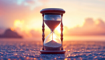 Sandglass. An antique hourglass at sunset