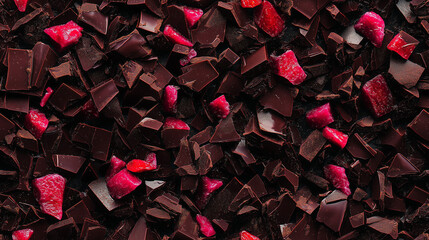 a close-up, top-down view of chopped fruit-infused chocolate spread across the entire frame, filling the image with its vibrant colors and mixed textures in irregular pieces