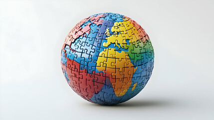 3D Puzzle Globe Icon - Symbolizing Global Collaboration and Community in Business - Vector Illustration for International Business Infographics - Isolated on White Background