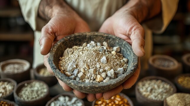Person Holding Mineral Extract in Bowl