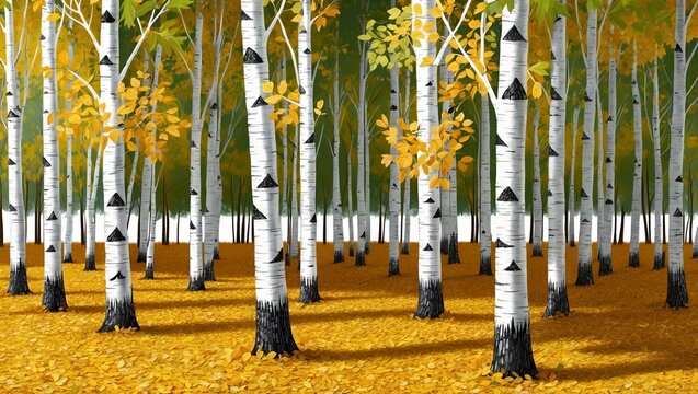 Spokojny jesienny las brzozowy jako relaksujące tło do wellbeing i mindfulness