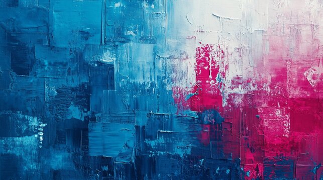 Abstract painting featuring a textured blend of striking blues, purple, and reds that creates a contemporary artistic expression.