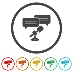 Interview icon. Microphone sign. Set icons in color circle buttons