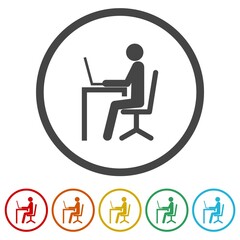 Office worker icon. Set icons in color circle buttons