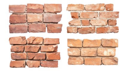 Four variations of brick wall textures on transparent background.