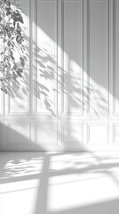 An empty room is showcased with a pristine white paneled wall, exhibiting classic Victorian interior design. The warm wooden flooring enhances the elegant ambiance