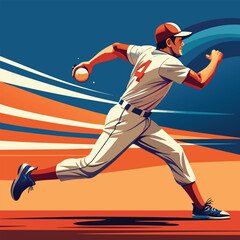 A Baseball Pitcher Winding Up to Throw a Fastball, With the Ball Zooming Towards the Batter and Motion Lines Showing the Speed. Vector art Illustraion 