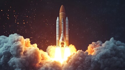 Space rocket launch. 3d render. 