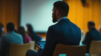 Businessman using digital tablet during conference meeting