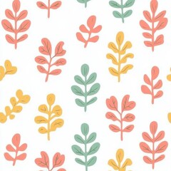 Obraz premium Hand-drawn seamless autumn pattern featuring yellow leaves, red berries, and twigs.
