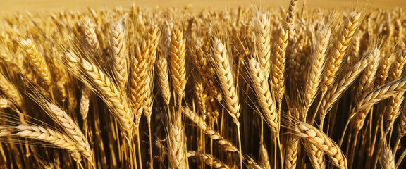 Golden wheat growing in farm field is ready for harvest