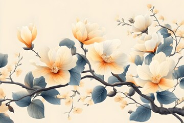 Obraz premium Elegant Floral Botanical Composition with Delicate Flowers and Lush Leaves