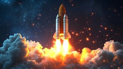 Fototapeta premium Space rocket launch. 3d render. 