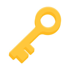 Golden key in cartoon style on a white background. Old keys symbol. House key. Lock symbol