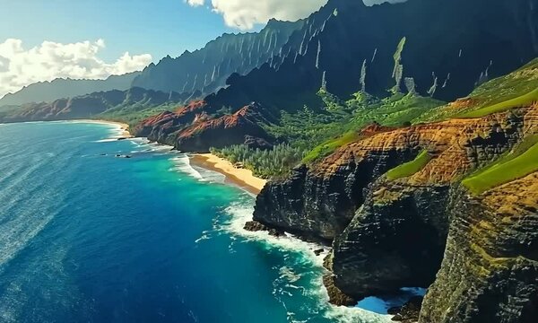 beautiful aerial view of the coast of hawaii in hawaii