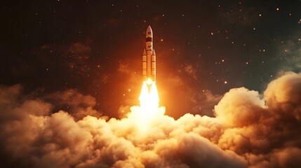 Space rocket launch. 3d render. 