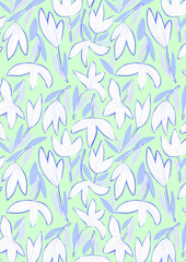 White tulips and leaves seamless pattern