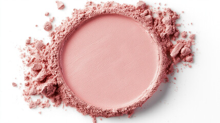 a rounded pan of soft pink powder blush on a white background