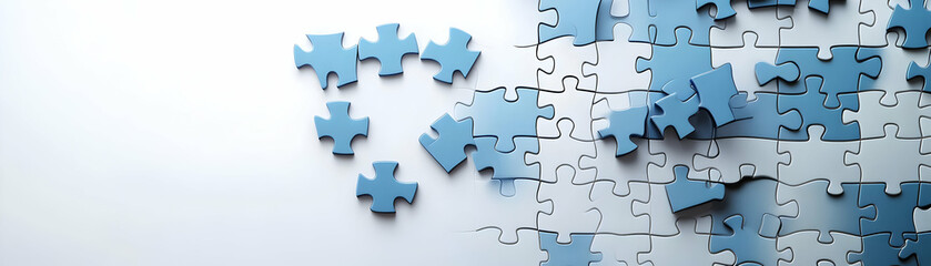 Fototapeta premium Vector Illustration of Floating Puzzle Pieces and Upward Arrow on White Background for Business Problem Solving and Growth Infographics